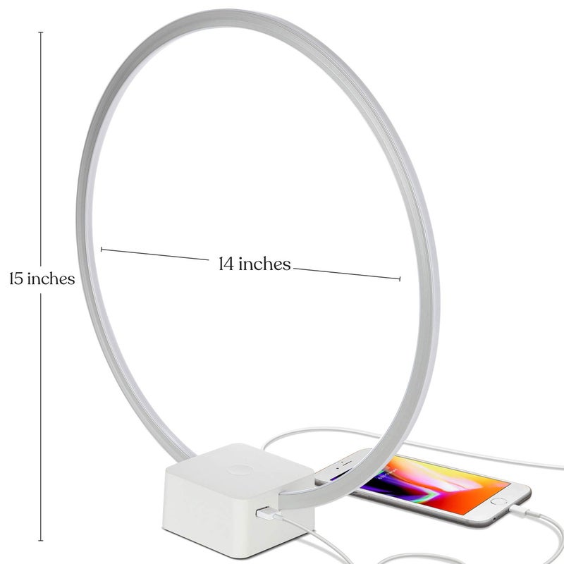 Brightech Circle LED Nightstand Lamp with USB Port â€“ Compact Bed Stand Lamp for Bedroom, Living Room - Modern Asian Table & Desk Lamp on Side & End Tables - White - Image 3